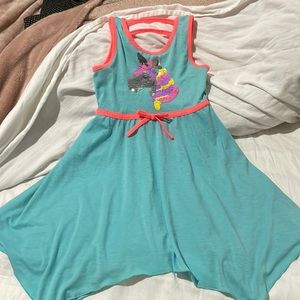 Pink Violet 6x turquoise fit n flare hi low hemline sequined unicorn flip euc